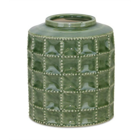 7" Green Terracotta Geometric Cylinder Table Vase