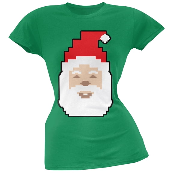 8 Bit Santa Green Juniors T-Shirt - 2X-Large