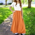 thumbnail image 4 of QTOCIO Toddler Girls Dresses, Baby Girl Summer Clothes, Kids Girls Cute Splicing Color Short Sleeve Stretchy Pocket A Line Long Dress, Orange B, 4 Years, 4 of 8