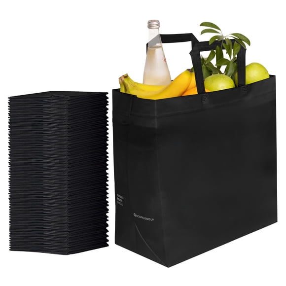 Bolsas de compra Simply Cool, paquete de 50, negras, reutilizables, 32 x 16 x 30 cm