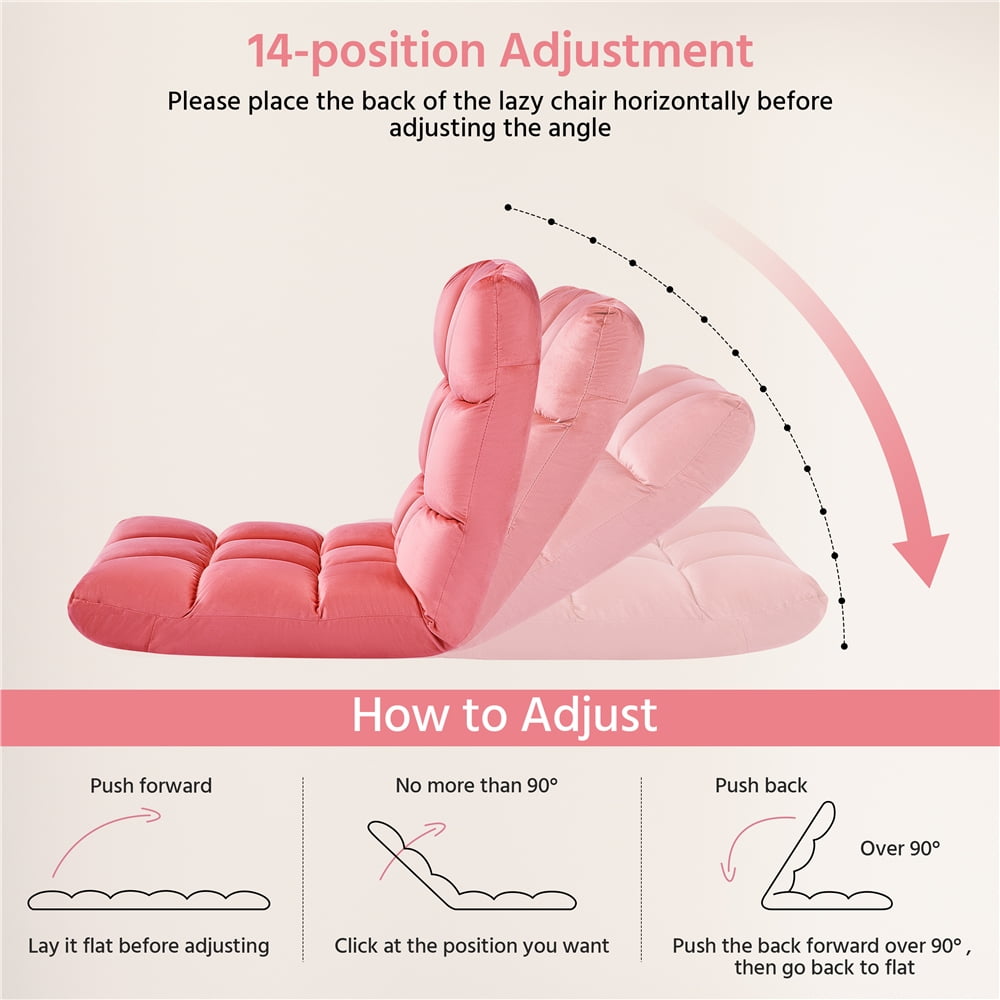 Yaheetech Floor Folding Gaming Sofa Chair with 14 Adjustable Positions, Pink