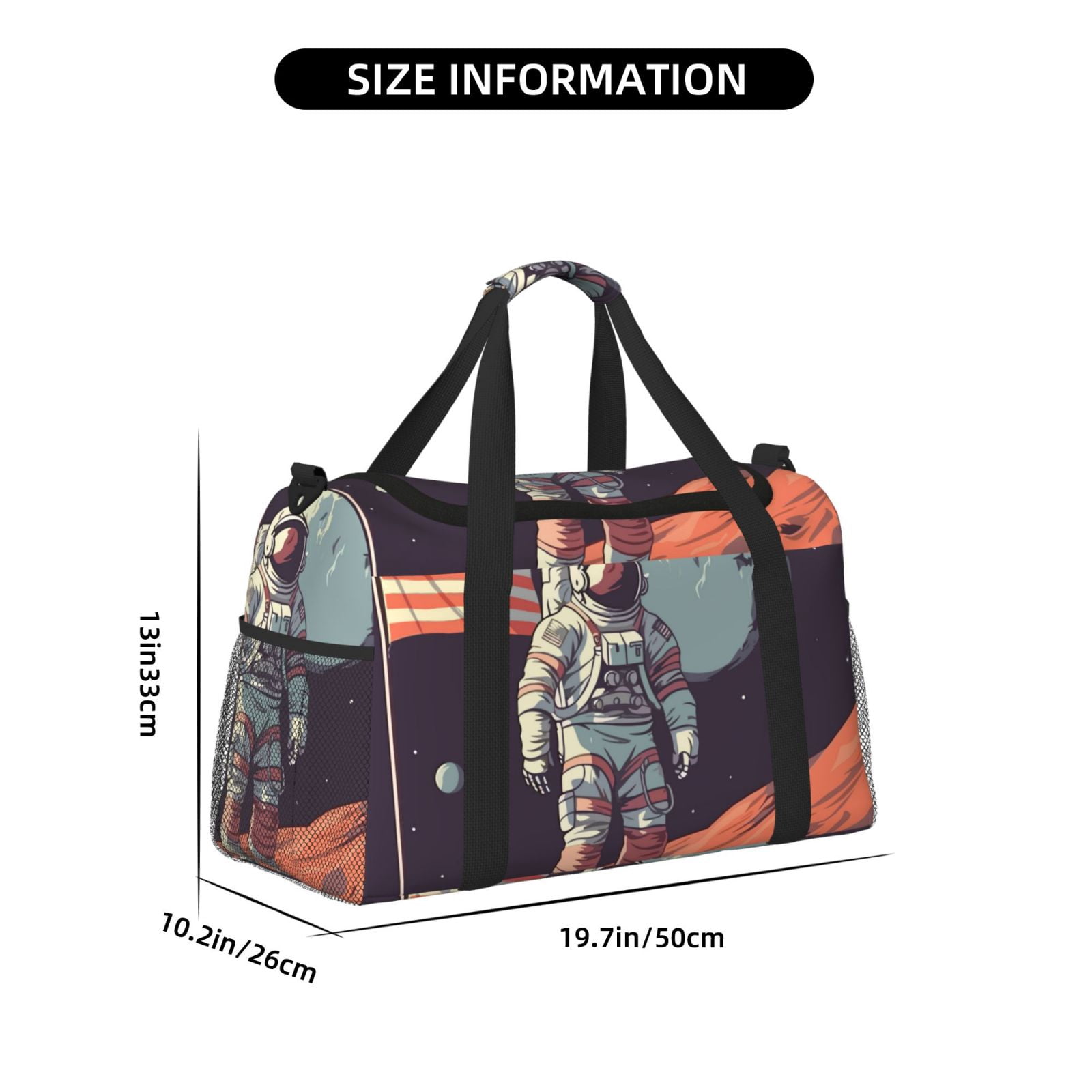 Fuzoiu Astronaut With American Flag Print Travel Duffle Bag,Carry On Tote Bags,Duffel Bag,Sport Gym Bag, Hospital Bag for Labor and Delivery, Overnight Bag,Luggage Bag
