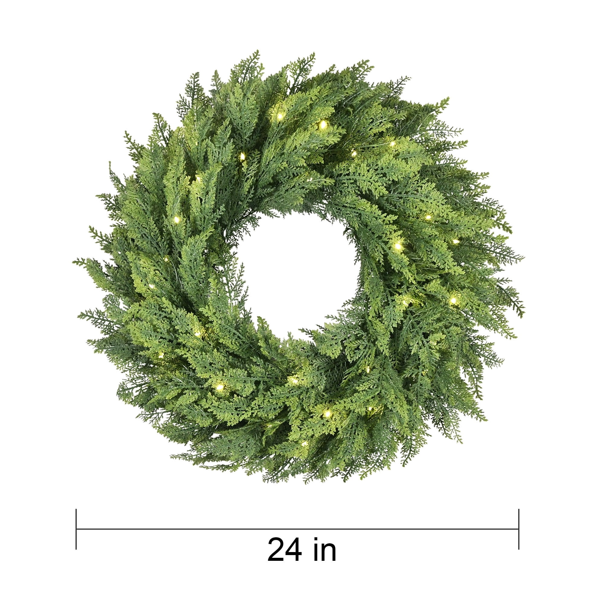 My Texas House Pre-Lit Cypress Artificial Christmas Wreath, Green, 24"