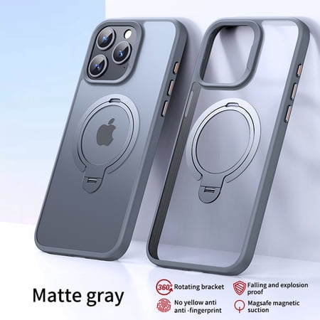 for iPhone 15 Plus/14 Plus Frosted Clear Case with Magnetic Stand, [Compatible with MagSafe] [Invisible Ring Holder] Soft TPU Frame Shockproof Protection Cover for iPhone 15 Plus/14 Plus Case, Gray