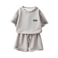 thumbnail image 3 of Swuxness Girls Casual Short Sleeve 2 Piece Sets , Kids Summer Outfits Sets, Summer Girl's Round Neck Short Sleeve Shorts Loose Casual Sets Gray, 3 Years, 3 of 4