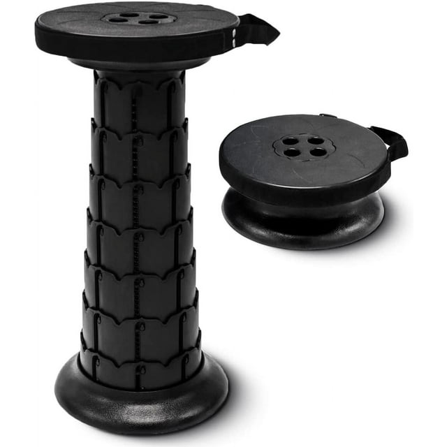 Tabouret Pliable Portable Rétractable Réglable, Tabouret Télescopique Compact pour Adultes Usage Intensif avec Capacité de Charge 770 lbs, Chaise Camping Voyage Chasse (Noir) (HX20210818)