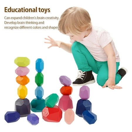 HOTBEST Wooden Stacking Stones Toys 20pcs Rainbow Balancing Stone Colored Building Block Sorting Montessori Toys Educational Game for Toddlers Kids Boys Girls Aged 18 Month +