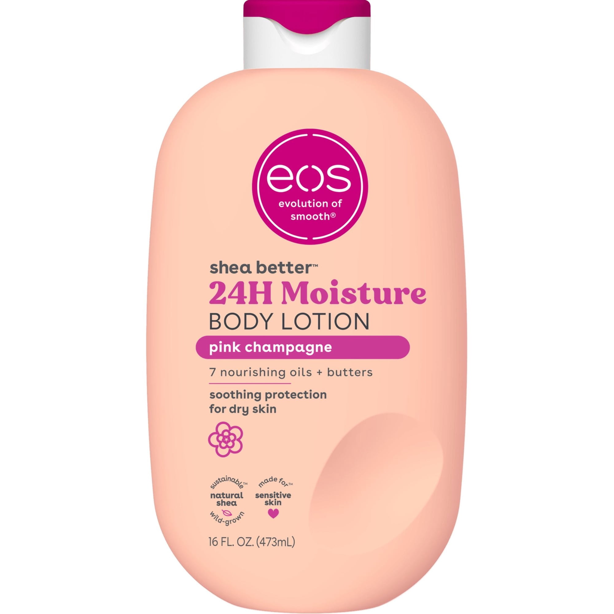 eos Pink Champagne Body Lotion, 24 Hour Moisturizing Daily Body Moisturizer for Dry Skin with Shea Butter & Vitamin E, 16 fl oz
