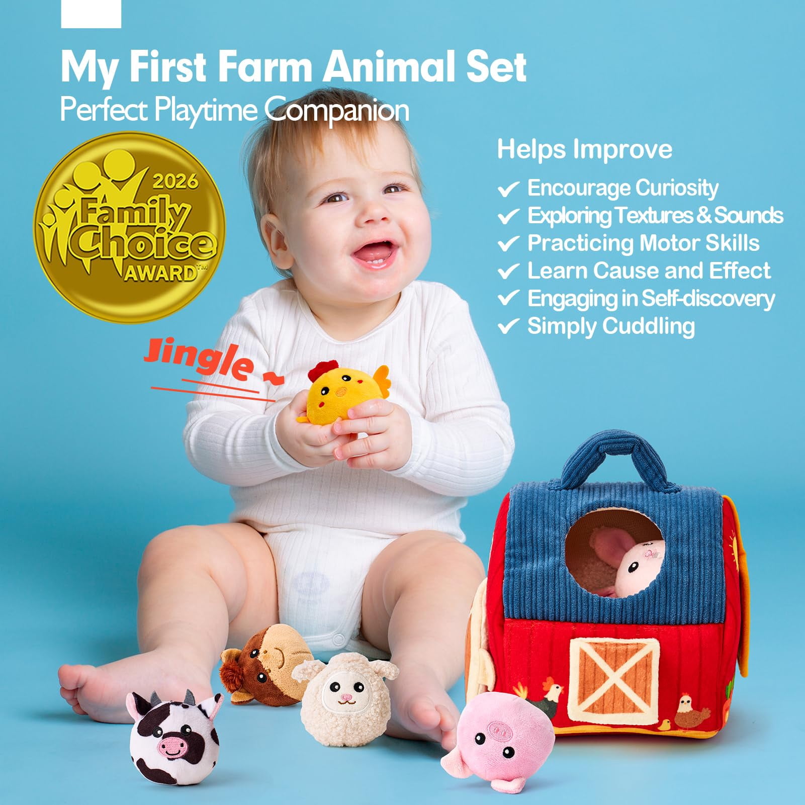 Surprise Barn Stuffed Farm Animals, Rattle, Crinkle, Mirror, Baby Toys 6-12 Months Montessori Toys - for 6 Month Old Sensory Balls 1-3 Plush Baby Valentines Day Gifts Easter Basket Stuffers