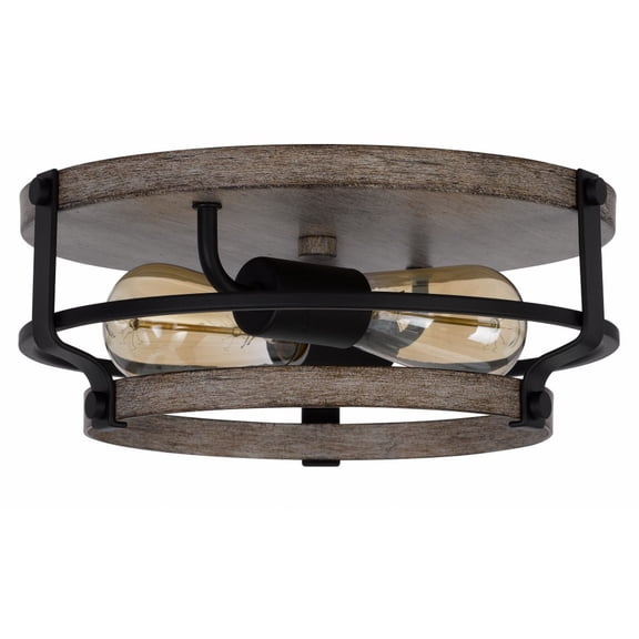 Clarita 2 - Light Drifted Wood And Black Contrastingfinishes Contemporary Incandescent Metal Flush Mount Light