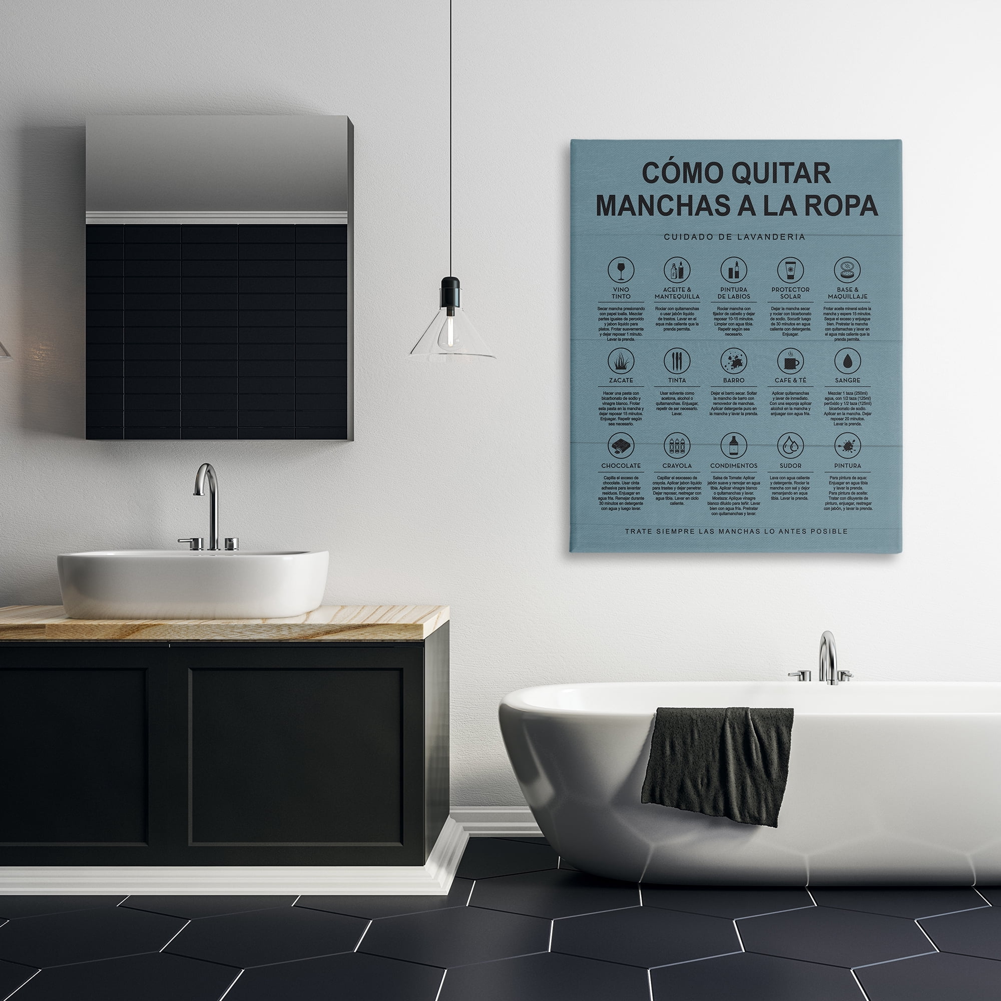Stupell Industries Guía de Limpieza de Manchas, Azul Bath & Laundry Painting Wrapped Canvas Art Print Wall Art, 36 x 48
