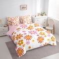 thumbnail image 3 of jejeloiu Cartoon Cute Daisy 7 Pieces Bedding Comforter Set,Kawaii Flower Floral Full Bedding Set,White Orange Pink Fitted Sheet Flat Sheet For Girl,Breathable Home Decor Reversible, 3 of 8