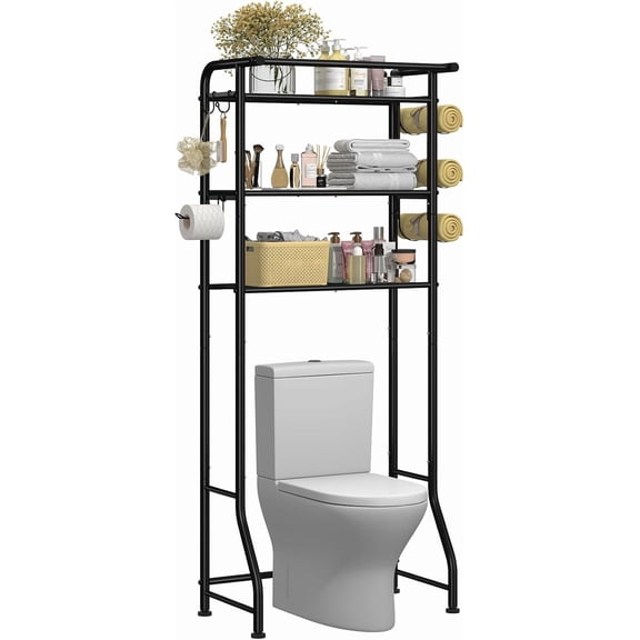 CozyNestFinds  3 Tier Over The Toilet Rack, Shelf Bathroom, Bathroom Stand Organizer Space Saver, Black
