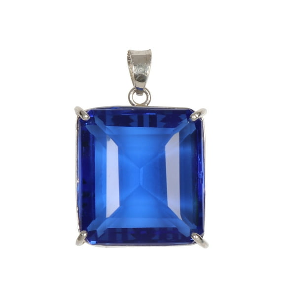 GEMHUB 17.60 Gm Square Shape London Blue Topaz Gemstone Pendant in Fine Solid 925 Silver Setting