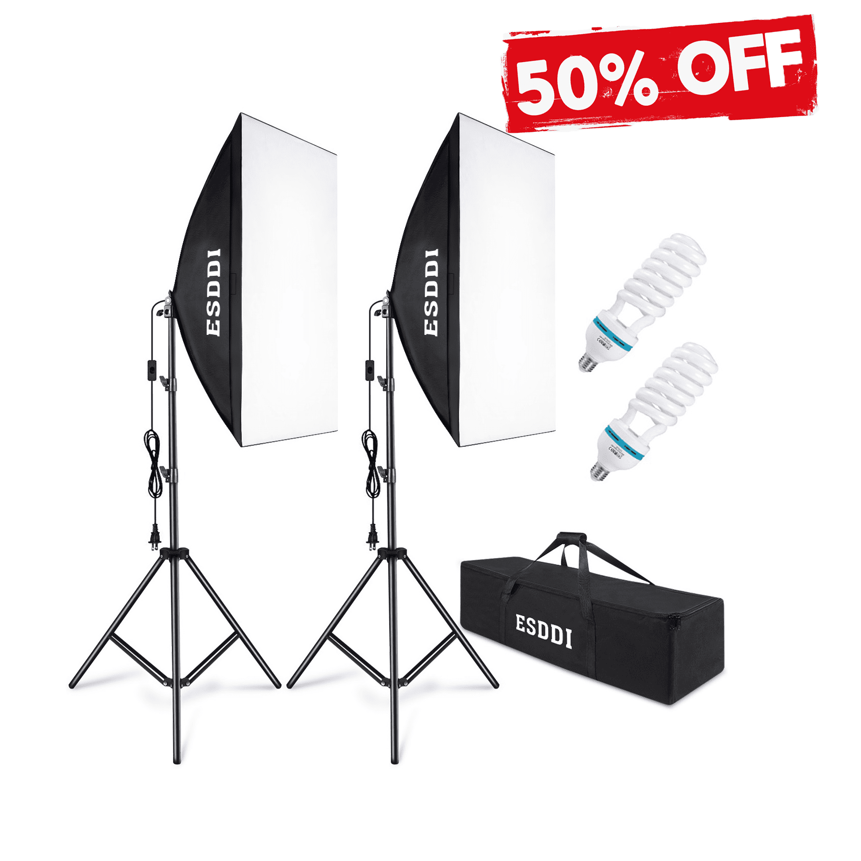 2Pcs Softbox Stand Photography Photo Set 85W Bulb Single Head Studio Light Kit 