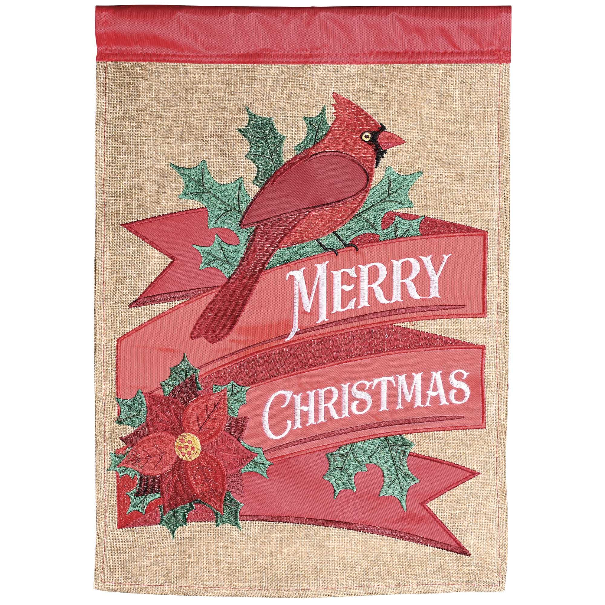 Dicksons Magnolia Garden Outdoor Flag Decoration For Garden, Yard, Or Walkway Standard 13 x 18, Weather Resistant Polyester, Cardinal Merry Christmas