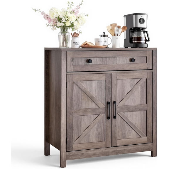 Buffet Cabinet, Farmhouse Sideboard Cabinet with Drawer, Coffee Bar Cabinet with 2 Barn Door, Sideboard Buffet Station for Living Room, Entryway, Kitchen, 29.5 x 14.7 x 31.5 in