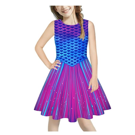 

AIMAOMI Dress Sleeveless Round Summer Girls Print Cute Loose Holiday Neck Girls Dress&Skirt H