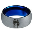 thumbnail image 2 of Tungsten Yin Yang Couple Child Band Ring 8mm Men Women Comfort Fit Blue Dome Brushed Gray Polished, 2 of 4