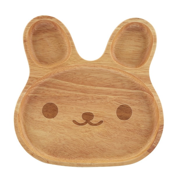 Plato de madera para postres y aperitivos infantiles, adorable plato de madera con forma de conejo, vajilla para niños n.° 1