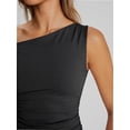 thumbnail image 6 of Womens Summer Off The Shoulder Sleeveless One Shoulder Ruched Asymmetrical Going Out Tank Crop Tops Shirts, 6 of 6