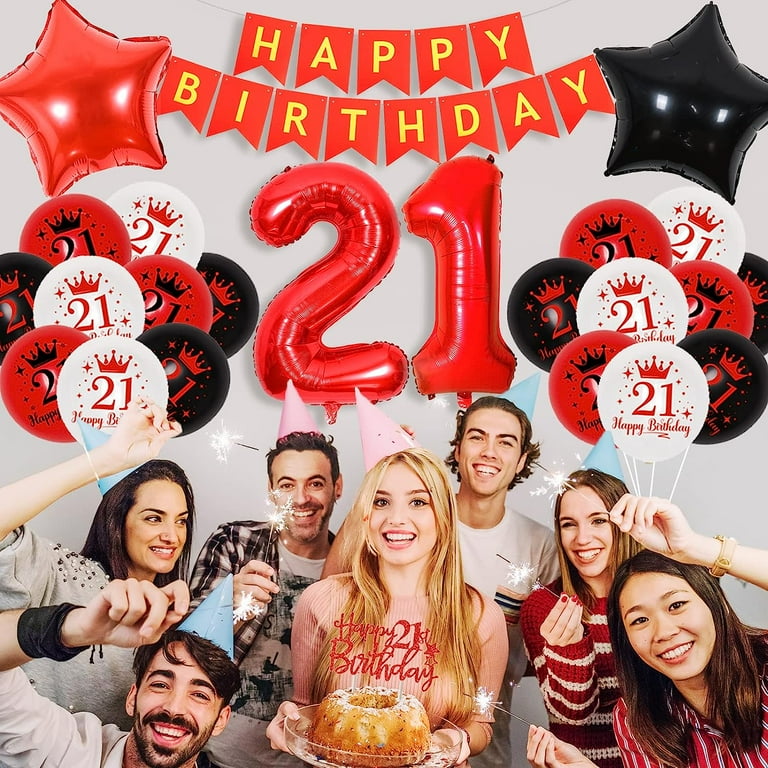 Happy 21st Birthday Door Banner - Rose Gold 21st Birthday Party Decor, Vinyl Backdrop For Photos, Wall, Window (90x180cm)