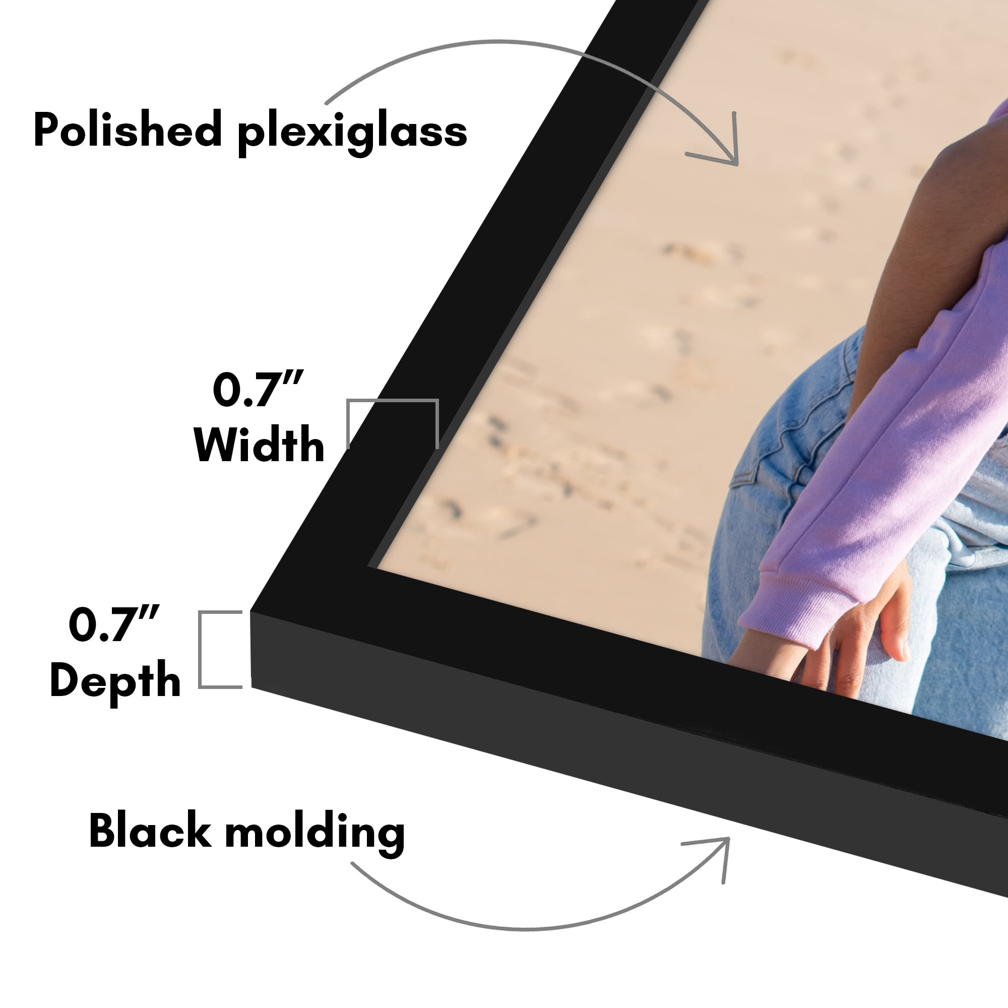 Americanflat 24x24 Picture Frame with Polished Plexiglass Streamline Collection Thin Border Square - Black