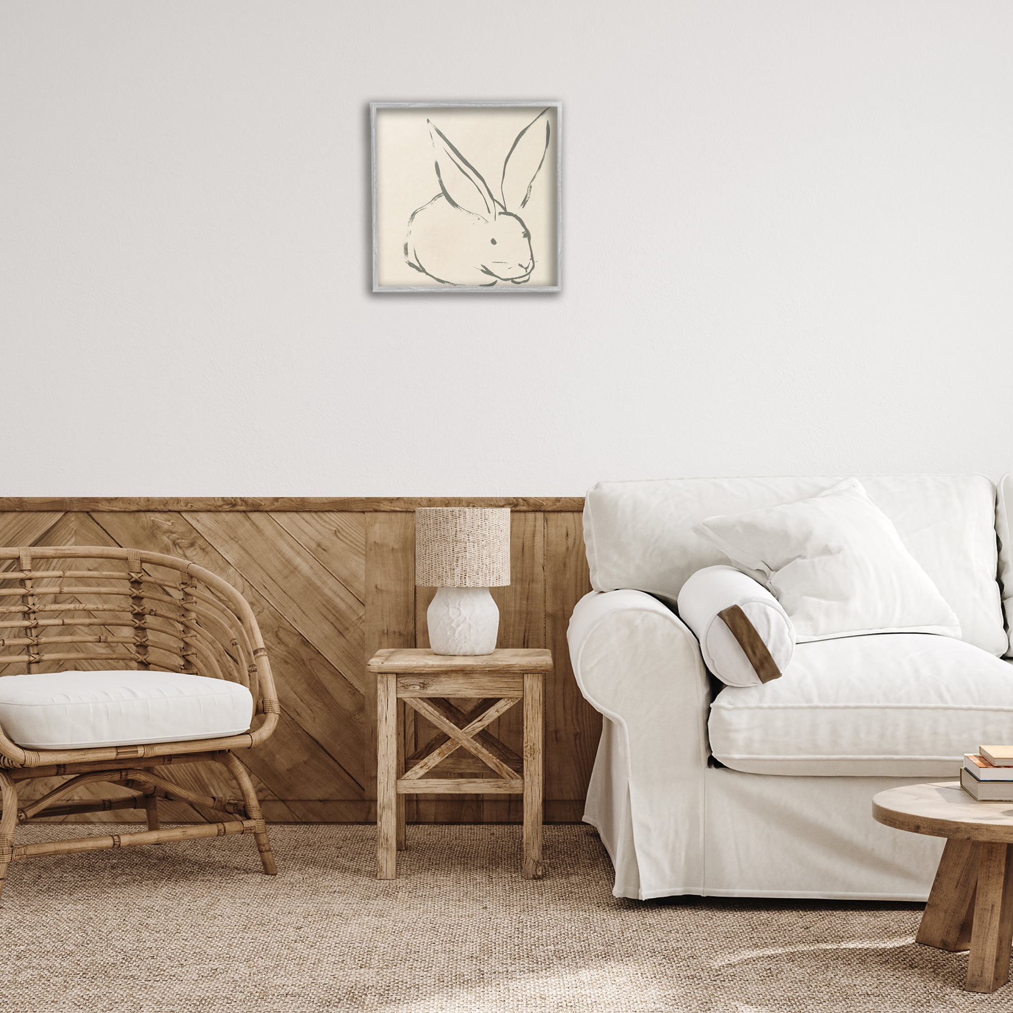 Stupell Industries Simple Rabbit Outline Animals & Insects Drawing Gray Framed Art Print Wall Art, 17 x 17