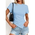 thumbnail image 3 of PRETTYGARDEN Womens Short Sleeve Crew Neck Trendy Shirts Spring Summer Y2K Going Out Tops Asymmetrical Ruched Blouse, 3 of 10