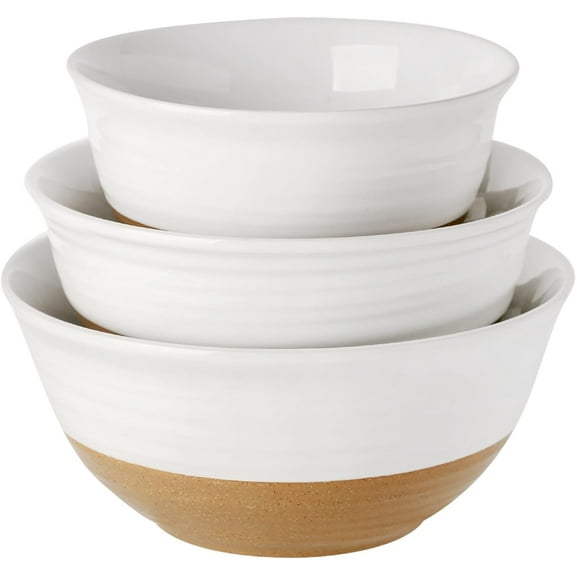 Mixing Bowls, Large Ceramic Salad Bowls 2.1/1.5/1.0 Qt, Versatile Serving Bowls for Cooking, Baking, Salad Mixing, Prepping, Nesting White Bowl Set, Dishwasher Safe, Set of 3