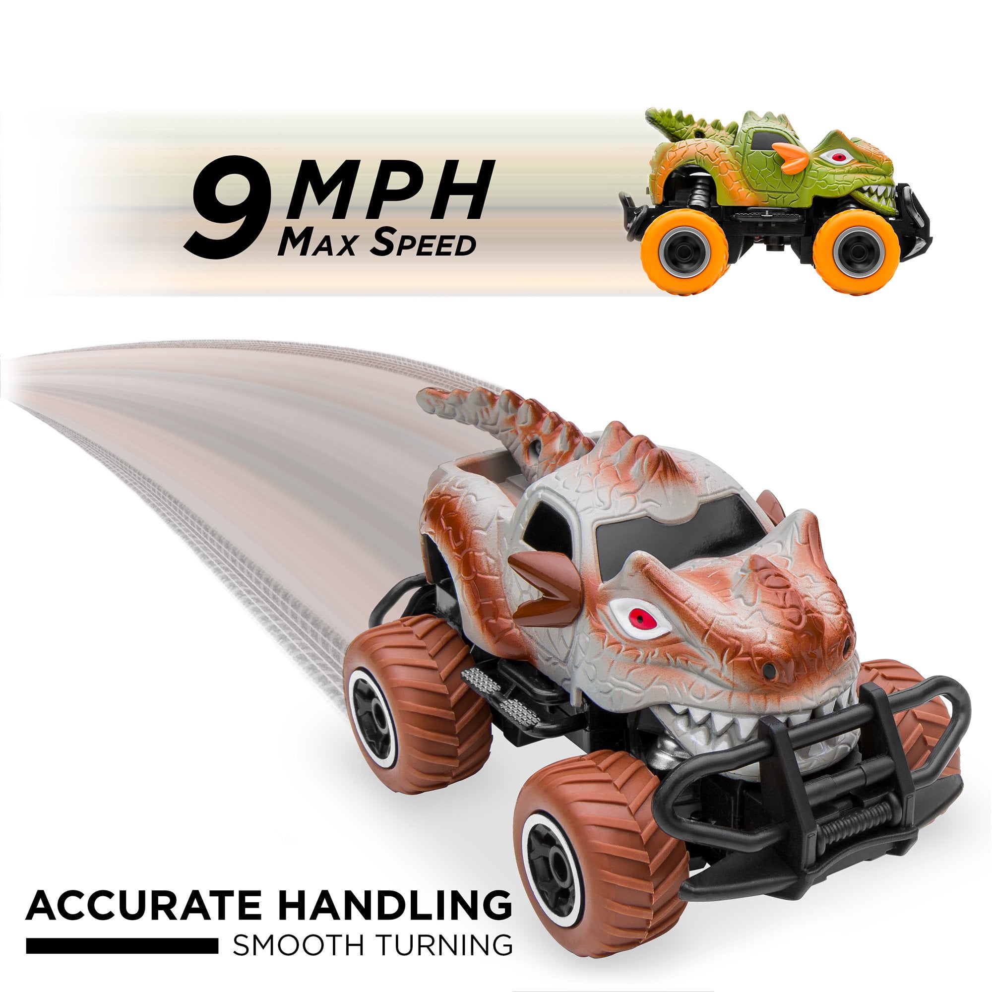CIPACHO Kids Off-Road Vehicle Toy 1/43 Scale 27MHz Toy Dinosaur RC Cars, 9mph Max Speed, Monster Truck for Toddlers Birthday Gifts, Bronze