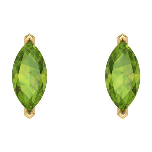1 ct Push-Back Stud Earrings for Women | 8x4mm Marquise Cut Natural Peridot | 18K Yellow Gold