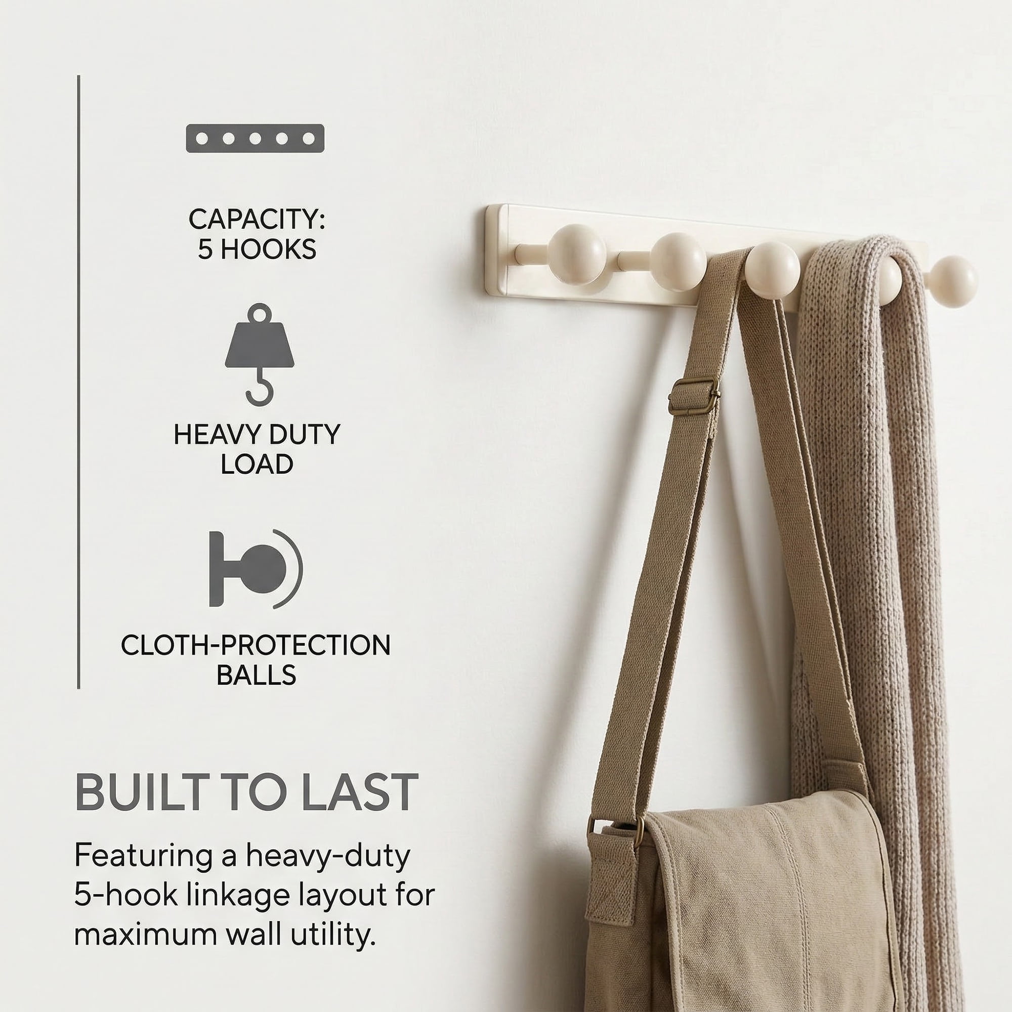 Unique Bargains Coat Rack Wall Mount Aluminum Wood Hook for Entryway White 15.7"x1.6"