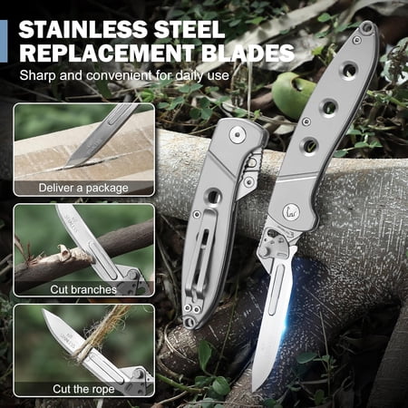 DASAW-Folding Scalpel Pocket Knife EDC Utility Knife with 6pcs #60 Replaceable Blades Outdoor Knife with Pocket Clip and Liner LockThe Perfect Hunting Knife for Skinning Deer (Gray)