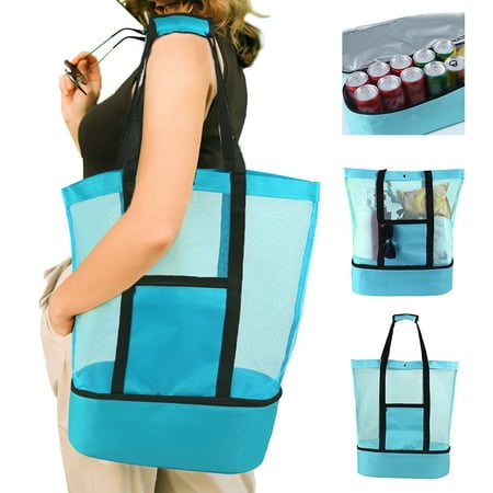 

Tomfoto Large Mesh Beach Bag Tote Insulated Reusable Picnic Lunch Bag for Outdoor Camping