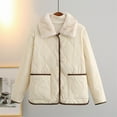 thumbnail image 2 of CFLVAEK Quilted Jackets for Women Plus Size Fuzzy Fleece Lapel Puffer Jacket Lightweight Button Down Winter Coat with Pockets White XXXXL, 2 of 10