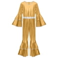 thumbnail image 6 of YiZYiF 70s Disco Costumes for Womens Metallic Shiny Jumpsuits Tiered Flare Sleeve Bell Bottoms Romper Gold XL, 6 of 7