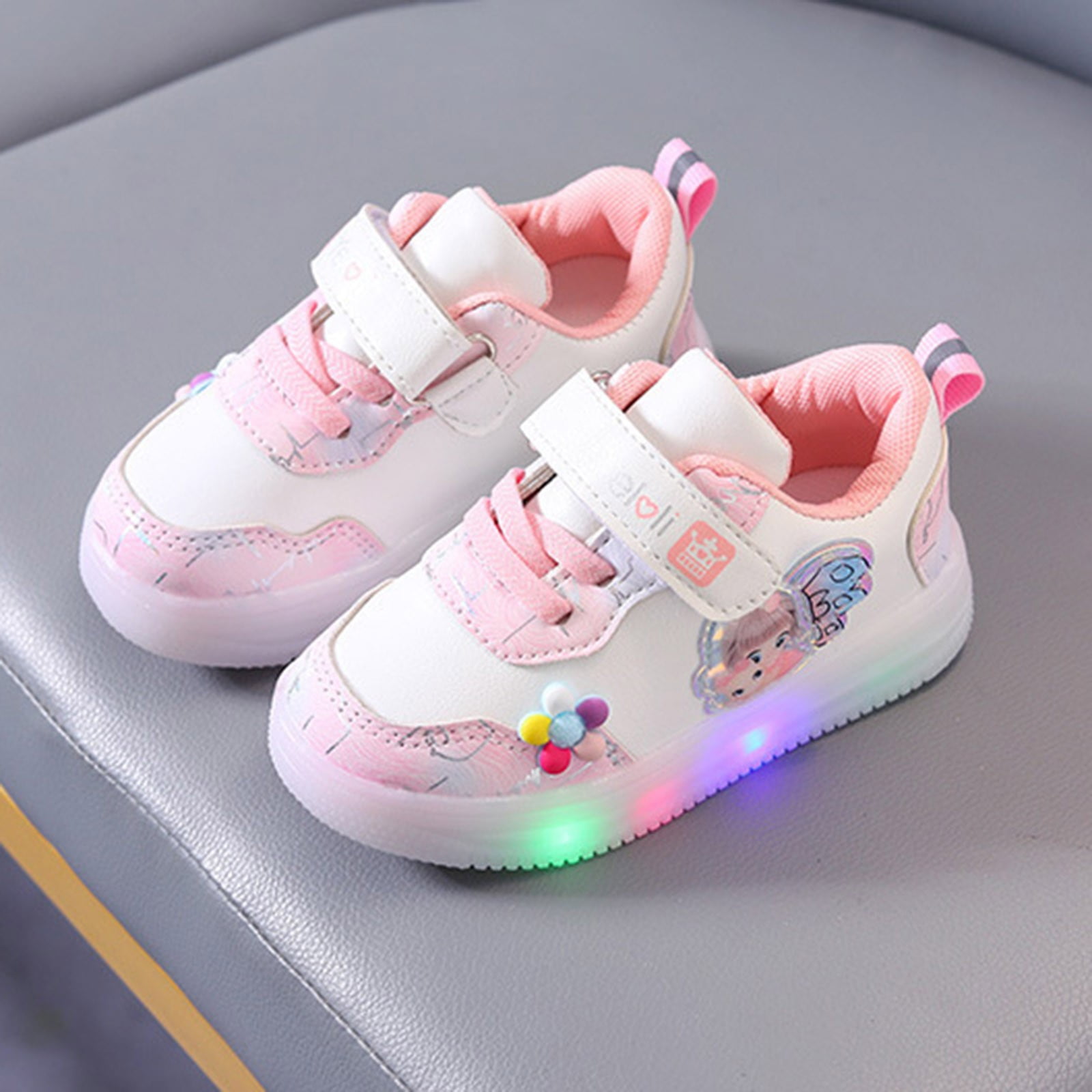 Baby Girl Shoes Spring Autumn New Sports Shoes Leather Cartoon Led Luminous Shoes Sports Casual Shoes Toddler Boy Sneakers,Size 5.5 Years-6 Years