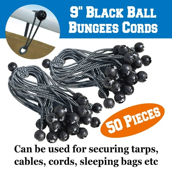 SUNRISEUMBRELLA Ball Bungees Cords Tarp Tent Tie Down Ball Bungees Canopy Gazebo Straps（9",50 PCS, Black with white）
