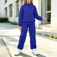 thumbnail image 2 of LWFFDAW Girls 2 Piece Set Fall Long Sleeve Quarter Zip Mock Neck Sweatshirt and Wide Leg Pants Loose Comfy Sweatsuit Sets, 2 of 8