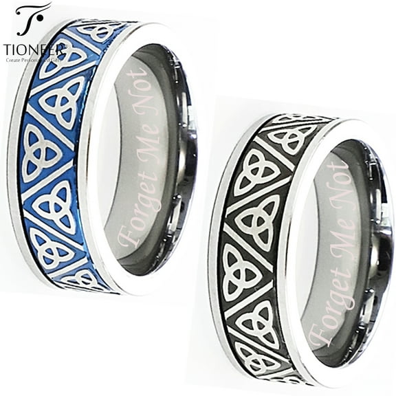 Tungsten Carbide Wedding Band Ring Celtic Triquetra Trinity Knot Mens Womens 8MM Forget Me Not Engraved