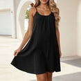 thumbnail image 5 of Women's Spaghetti Strap Mini Dress Adjustable Textured A-Line Beach Cover Up Dresses for Women Black S, 5 of 8