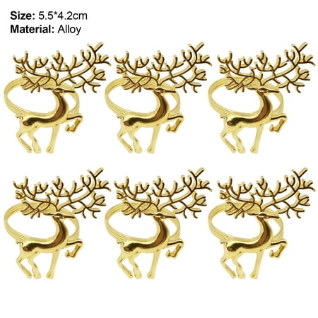 

QCTime 6Pcs Xmas Deer Napkin Rings Holders Hotel Wedding Party Table Bouquet Decor