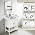 thumbnail image 2 of Gabinete de Baño de Lavamanos y Espejo, Armario con 2 Puertas para Baño con Estante, Grifos de Agua Caliente y Fría, Tuberías de Desag, 61 * 40 cm (Oro), 2 of 8
