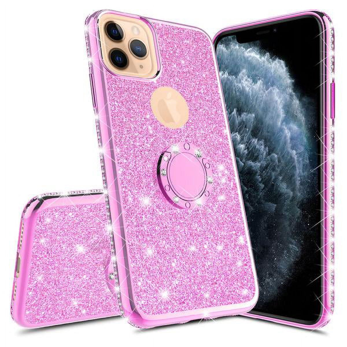 Wisdompro Glitzer-Hülle Mit Ringständer Für IPhone 11 – Rosa, 3-in-1 Schutz, Drehbarer Ring, Inkl. Reinigungstuch
