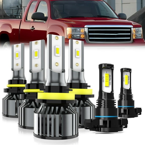 LECCIBUB LED Headlight Bulbs Compatible With Chevrolet Tahoe 2007-2015,9005 High Beam   H11 Low Beam   5202 LED Fog Light Bulb,6500K White,Plug and Play,Pack of 6
