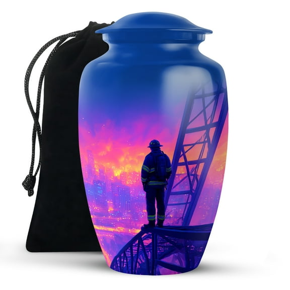 KARYLIZ Fire Fighter Cremation Urn For Ashes Adult Male  - Sunrise Urn For Ashes Mom & Dad - Blue Funeral Urns For Mom & Dad - Urns For Human Ashes Adult Female