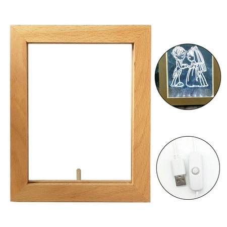 

Warm White Light Illusion Night Light Creative Wooden Frame USB Night Light