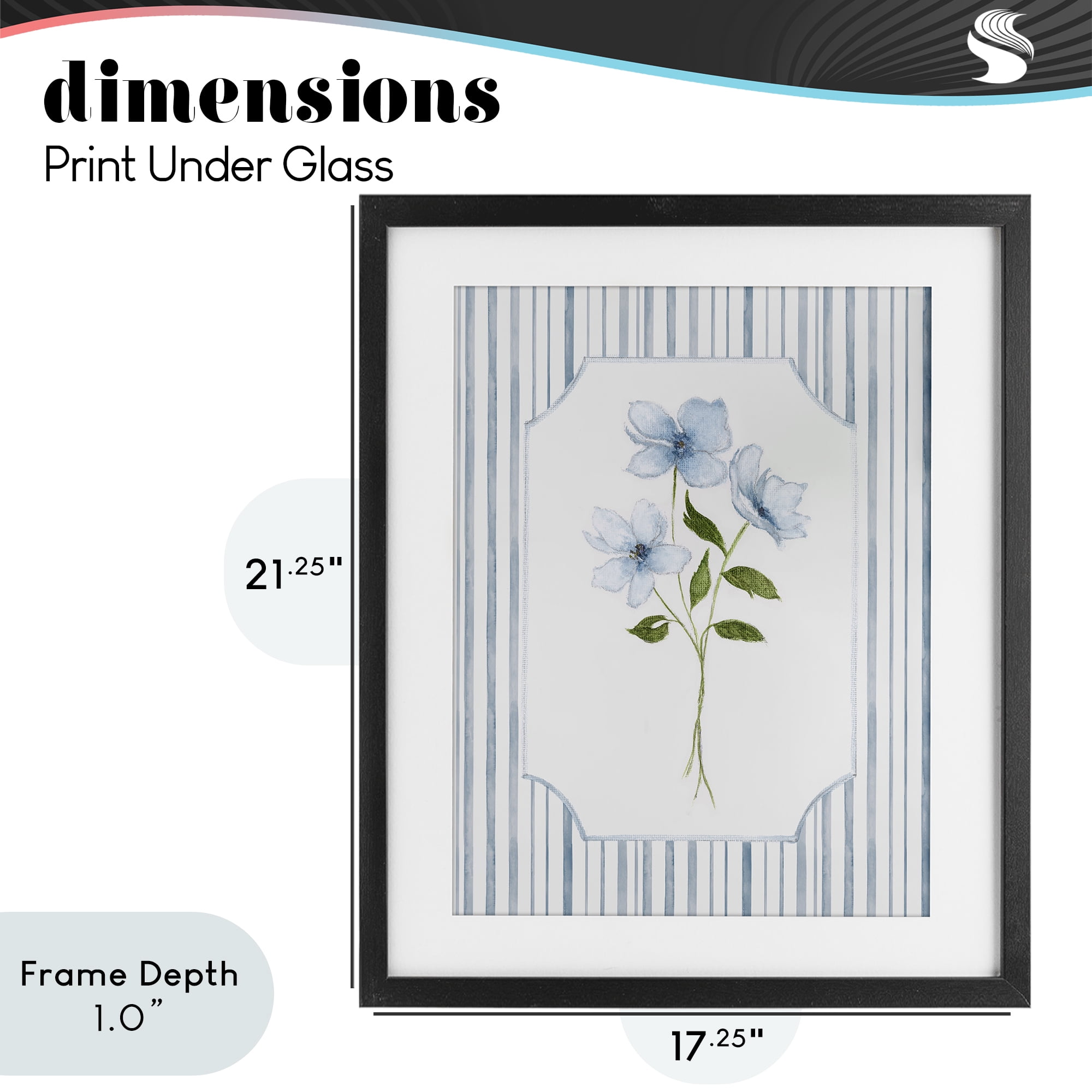 Stupell Industries Soft Blooms & Stripes Black Framed Print Under Glass, design by Tava Studios