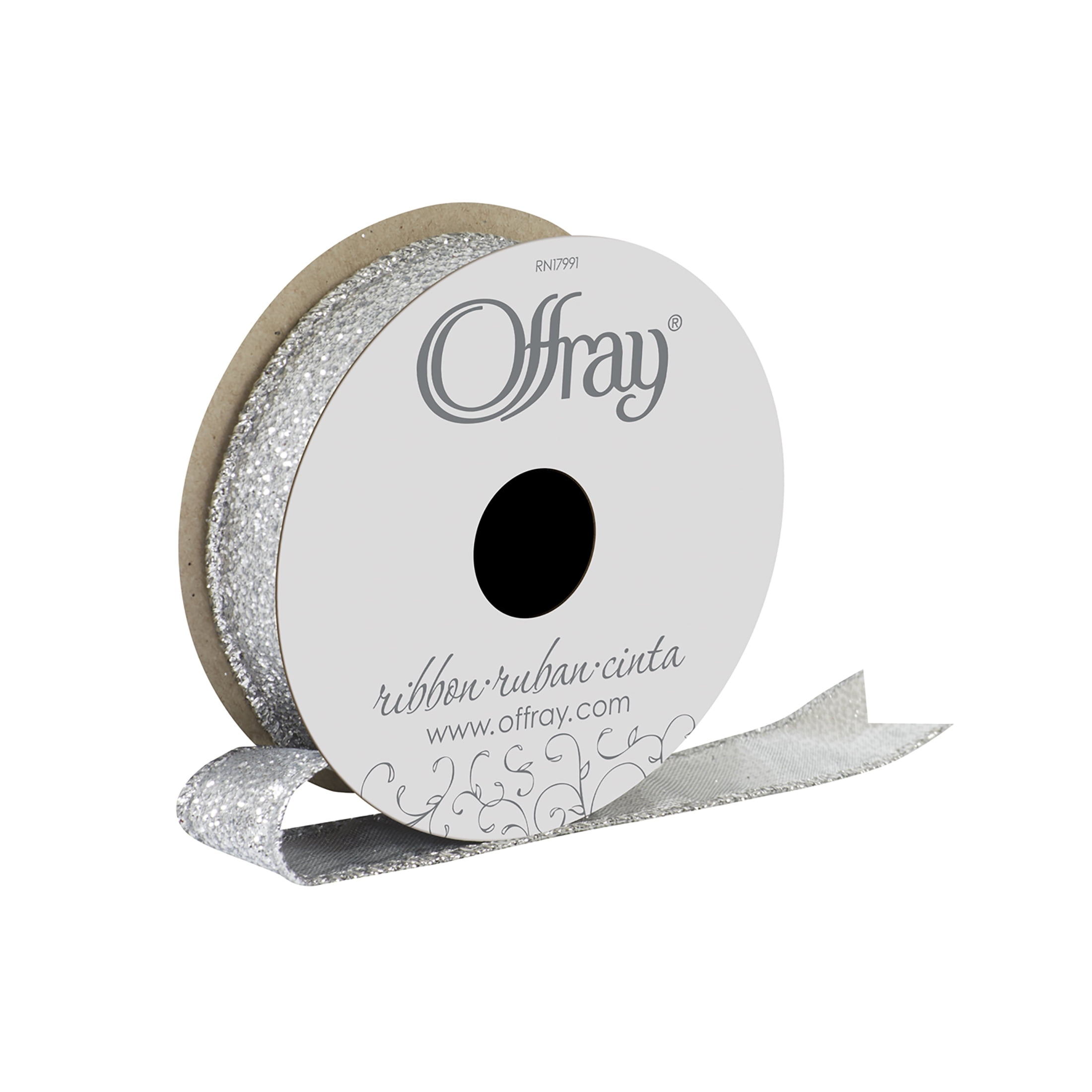 Offray Ribbon, Silver 7/8 inch Wired Edge Metallic Ribbon for Wedding, Crafts, and Gifting, 9 feet, 1 Each